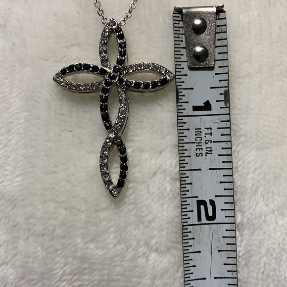 Beautiful silver tone necklace with black and clear stones on cross - Picture 6 of 16